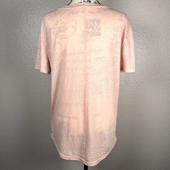 Gap Sz M Tall Linen Tee Short Sleeve T-Shirt Semi-Sheer Chalk Pink Sparkle - Picture 2 of 10